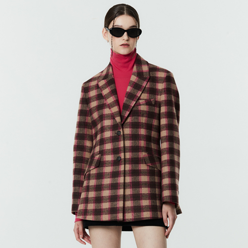 [ WOMAN ] WOOL CHECK SINGLE FITTED JACKET PINK