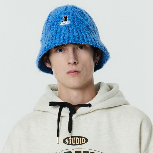 SILHOUETTE LESSER LOGO CABLE KNIT BUCKET HAT BLUE