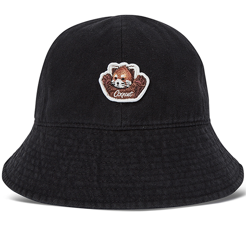 [LESSER PANDA] FACE LOGO PIGMENT WASHING BUCKET HAT BLACK