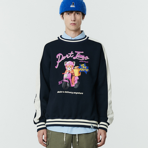 [ LESSER PANDA ] FAST FOOD X DELIVERY LESSER POINT SWEATSHIRT [OVER-FIT] NAVY